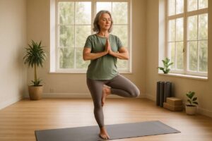 Instruktorka jogi radzi: te 3 pozycje na stojąco poprawią równowagę u osób dojrzałych